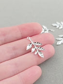 10 x Silver Leaf Branch Charms, 30x15mm