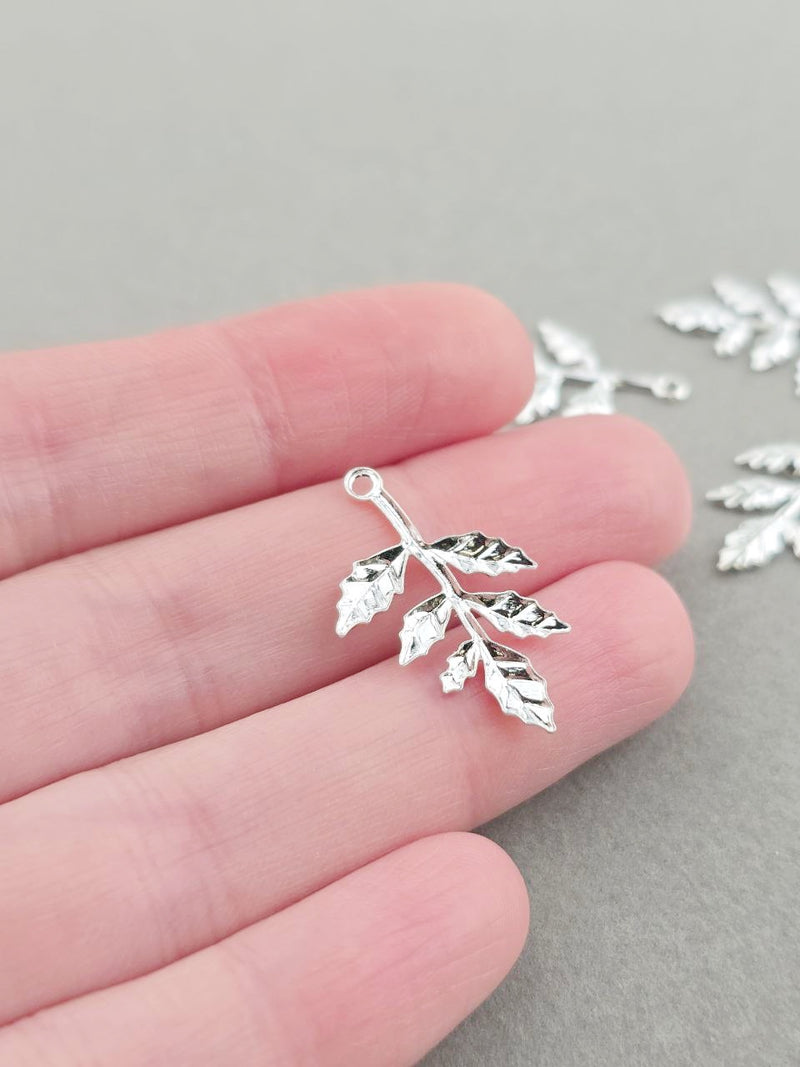 10 x Silver Leaf Branch Charms, 30x15mm
