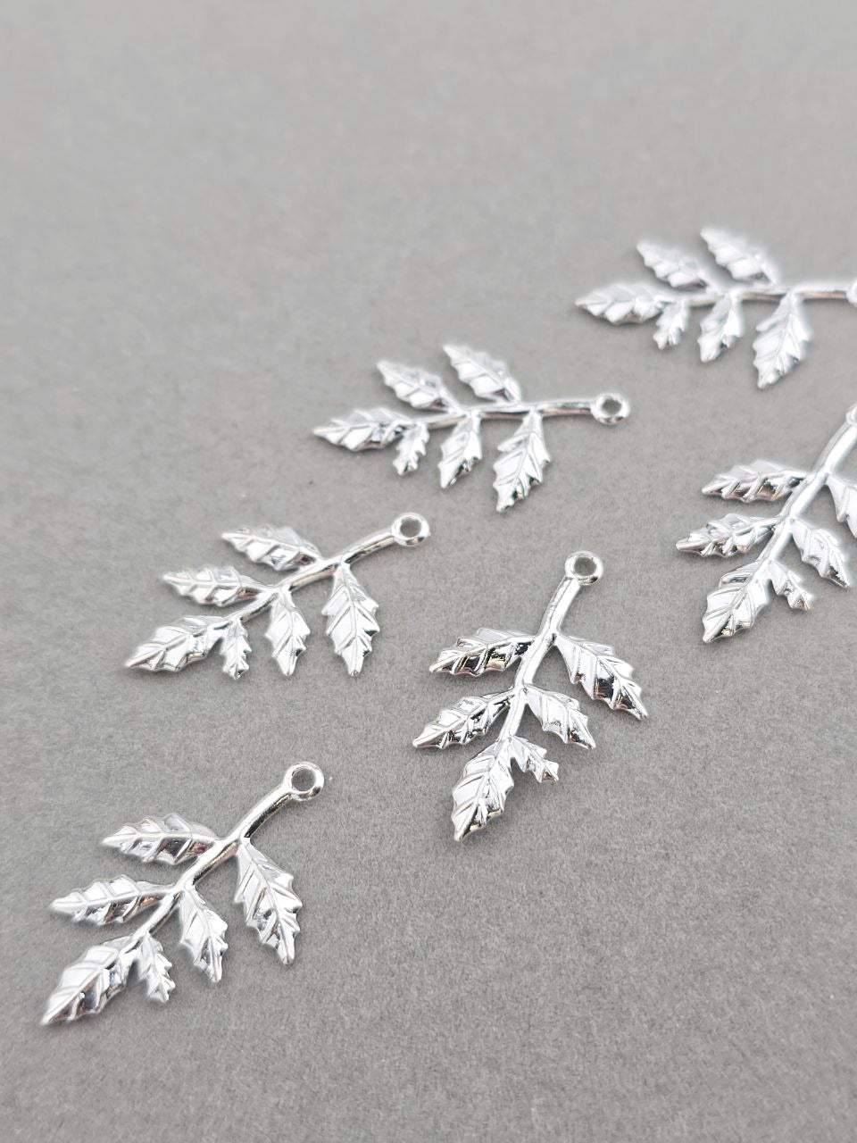 10 x Silver Leaf Branch Charms, 30x15mm