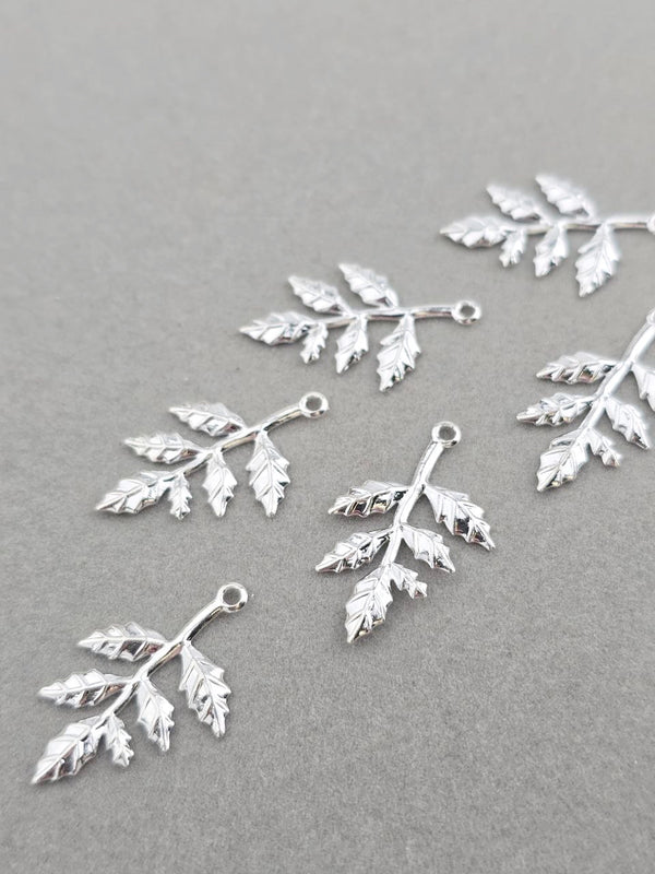 10 x Silver Leaf Branch Charms, 30x15mm