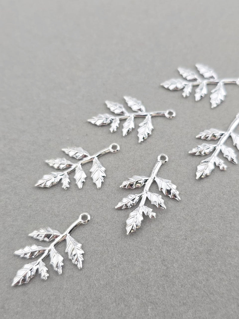 10 x Silver Leaf Branch Charms, 30x15mm