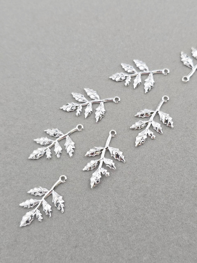 10 x Silver Leaf Branch Charms, 30x15mm