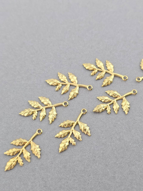 10 x Brass Leaf Branch Charms, 30x15mm