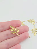 10 x Brass Leaf Branch Charms, 30x15mm