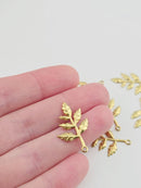 10 x Brass Leaf Branch Charms, 30x15mm