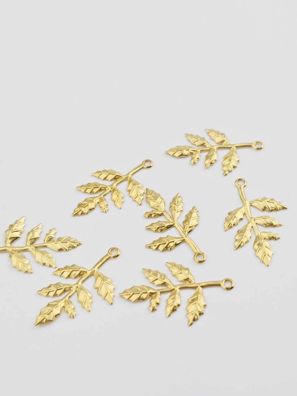 10 x Brass Leaf Branch Charms, 30x15mm