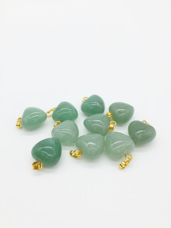 1 x Puffy Heart Green Aventurine Pendant with Gold Plated Loop and Bail, 19x15mm (3962)