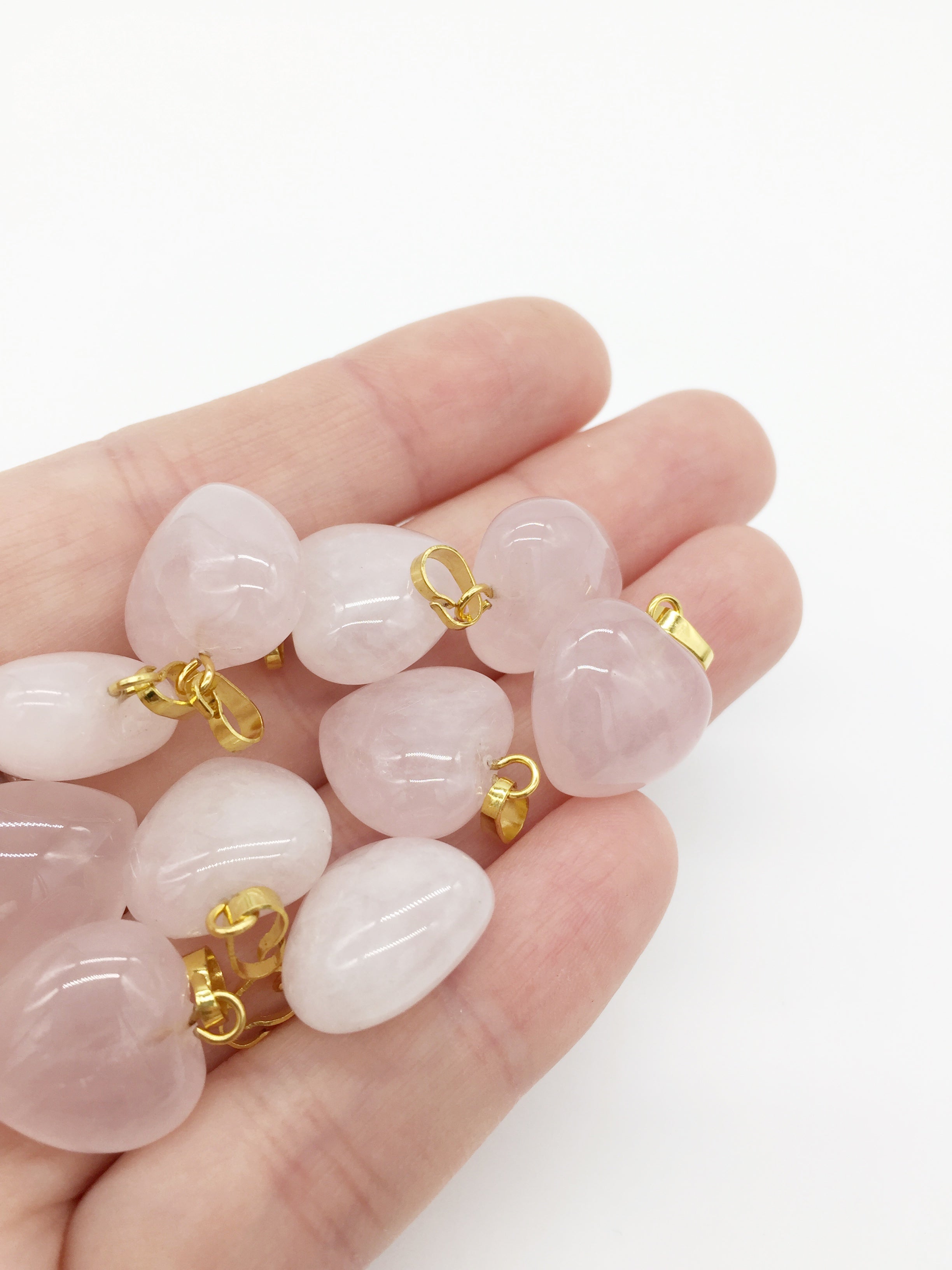 1 x Puffy Heart Rose Quartz Pendant with Gold Plated Loop and Bail, 19x15mm (0207)