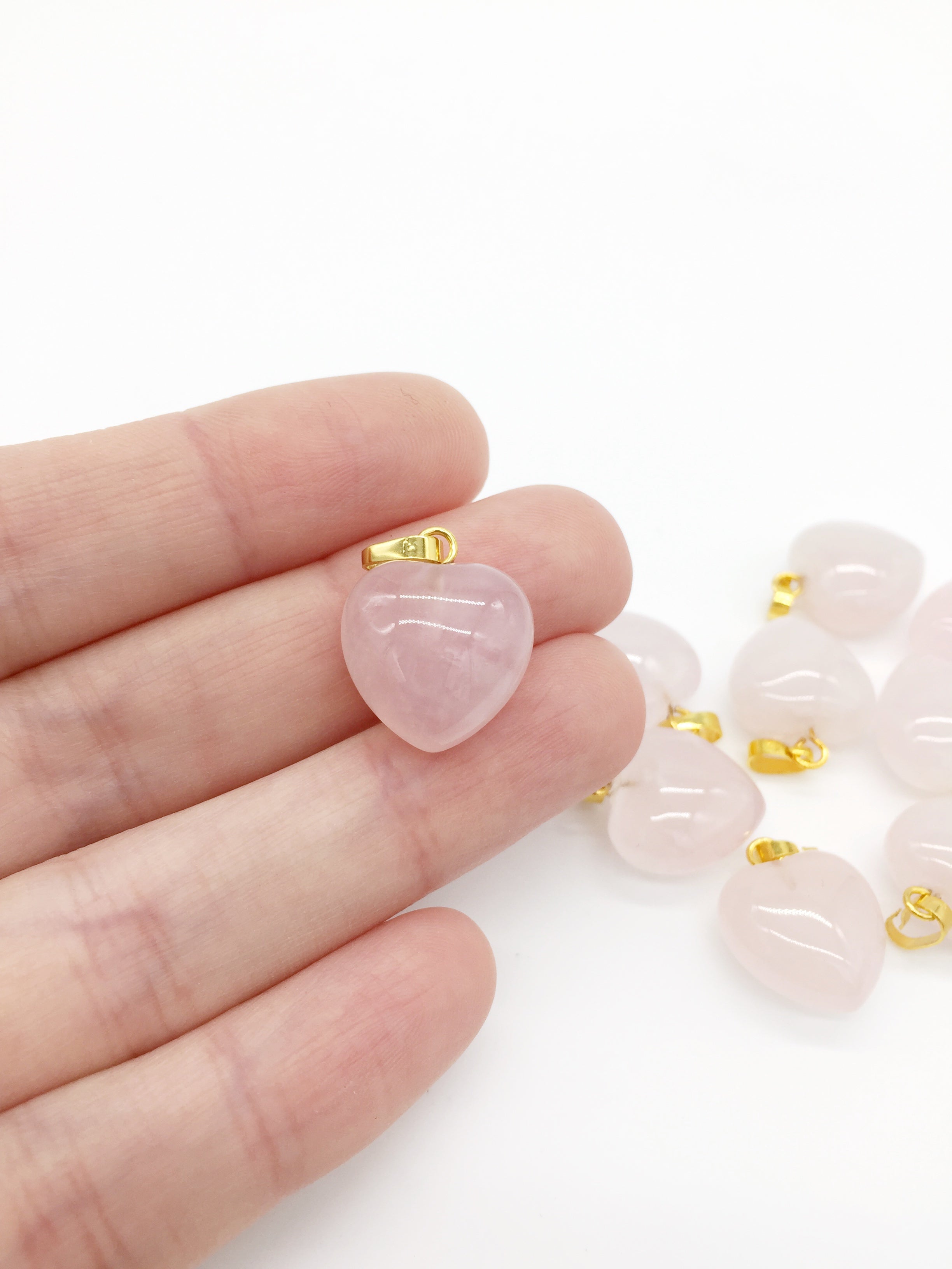 1 x Puffy Heart Rose Quartz Pendant with Gold Plated Loop and Bail, 19x15mm (0207)