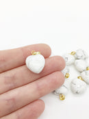 1 x Puffy Heart White Howlite Pendant with Gold Plated Loop and Bail, 19x15mm (0206)