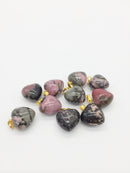 1 x Puffy Heart Rhodonite Pendant with Gold Plated Loop and Bail, 19x15mm (0192)