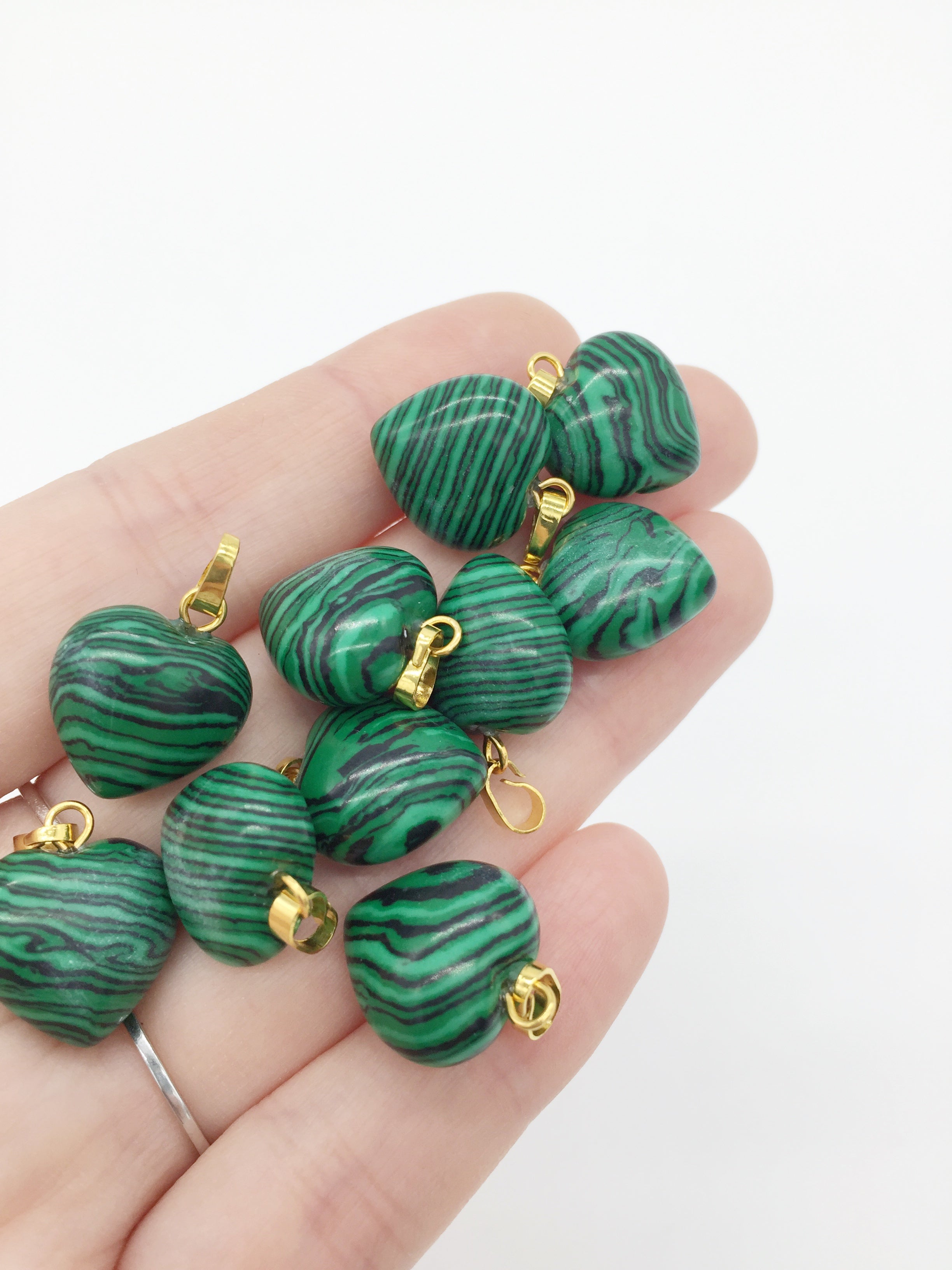 1 x Puffy Heart Malachite Pendant with Gold Plated Loop and Bail, 19x15mm (0210)