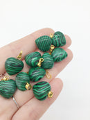1 x Puffy Heart Malachite Pendant with Gold Plated Loop and Bail, 19x15mm (0210)