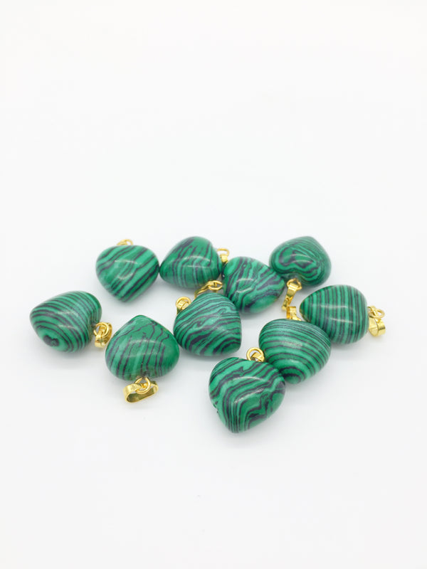 1 x Puffy Heart Malachite Pendant with Gold Plated Loop and Bail, 19x15mm (3961)
