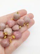 1 x Puffy Heart Pink Rhodonite Pendant with Gold Plated Loop and Bail, 19x15mm (0194)