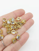 1 x 18K Gold Plated Clear Cubic Zirconia Heart Charm, 9.5x7mm (0151)