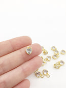1 x 18K Gold Plated Clear Cubic Zirconia Heart Charm, 9.5x7mm (0151)
