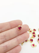 1 x 18K Gold Plated Ruby Red Cubic Zirconia Heart Charm, 9.5x7mm (0163)