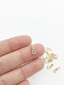 2 x Tiny 18K Gold Plated Light Pink Teardrop Cubic Zirconia Charms with Jump Rings, 3x8mm (0181)