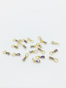 2 x Tiny 18K Gold Plated Purple Teardrop Cubic Zirconia Charms with Jump Rings, 3x8mm (0180)