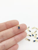 2 x Tiny 18K Gold Plated Blue Teardrop Cubic Zirconia Charms with Jump Rings, 3x8mm (0179)