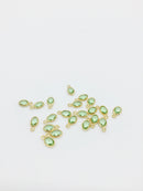 2 x Tiny Gold Plated Peridot Green Glass Oval Charms, 9x5mm (0185)