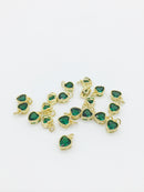 1 x 18K Gold Plated Emerald Green Cubic Zirconia Heart Charms, 9.5x7mm (0143)