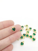 1 x 18K Gold Plated Emerald Green Cubic Zirconia Heart Charms, 9.5x7mm (0143)