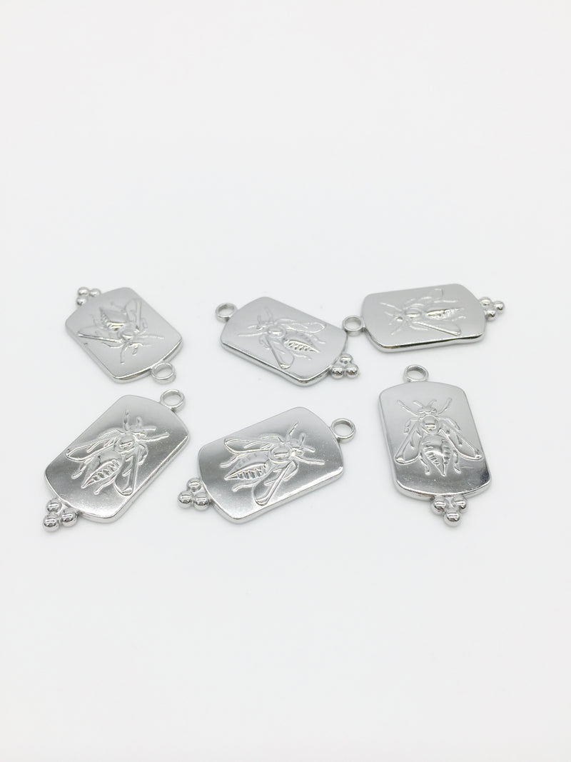 1 x Stainless Steel Rectangular Bee Pendant, 29x14mm