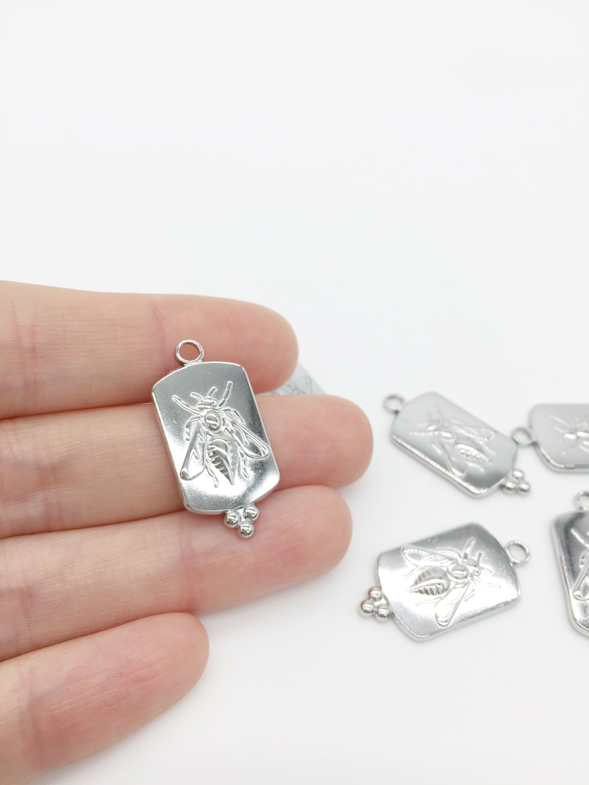 1 x Stainless Steel Rectangular Bee Pendant, 29x14mm