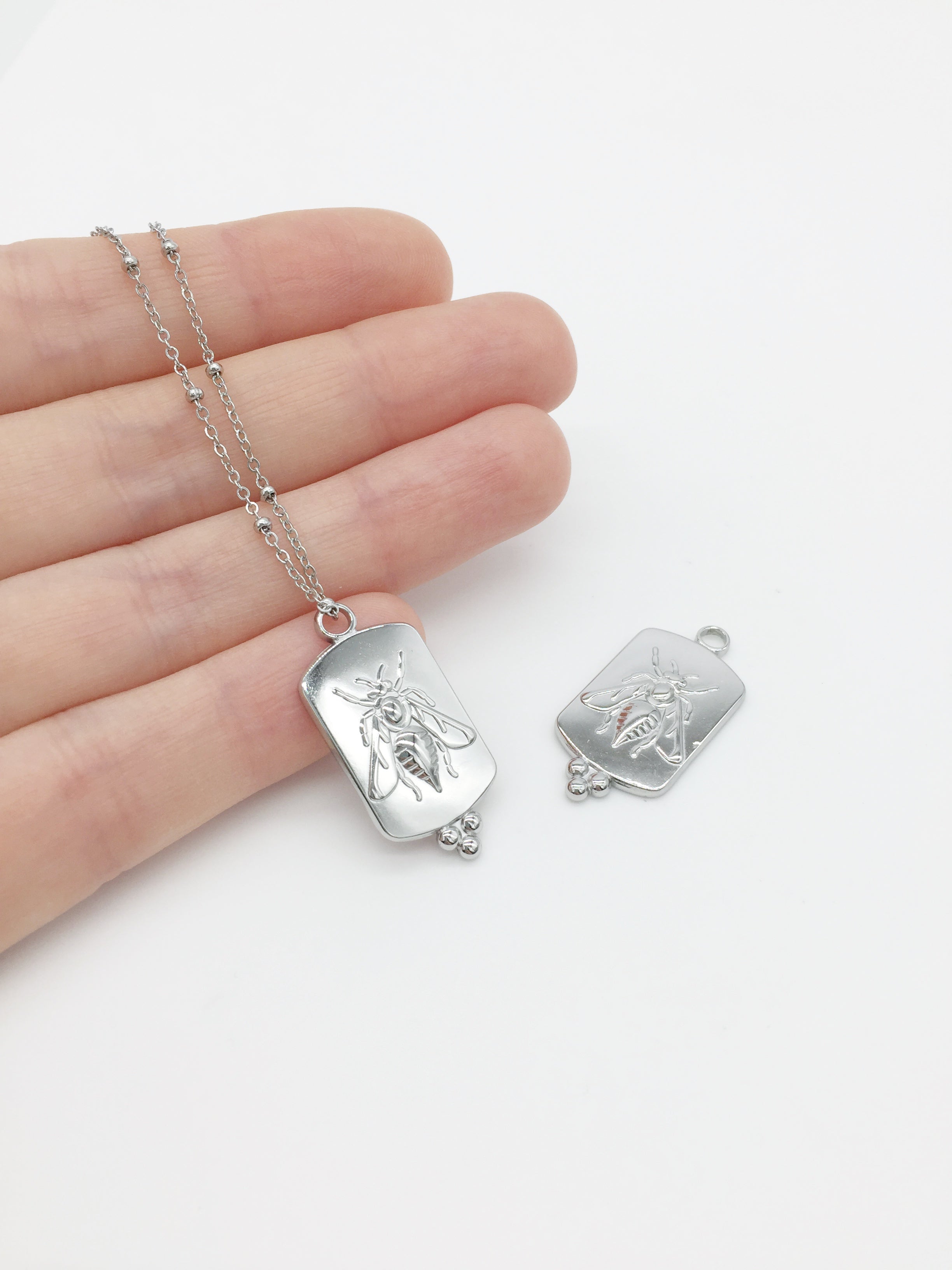 1 x Stainless Steel Rectangular Bee Pendant, 29x14mm