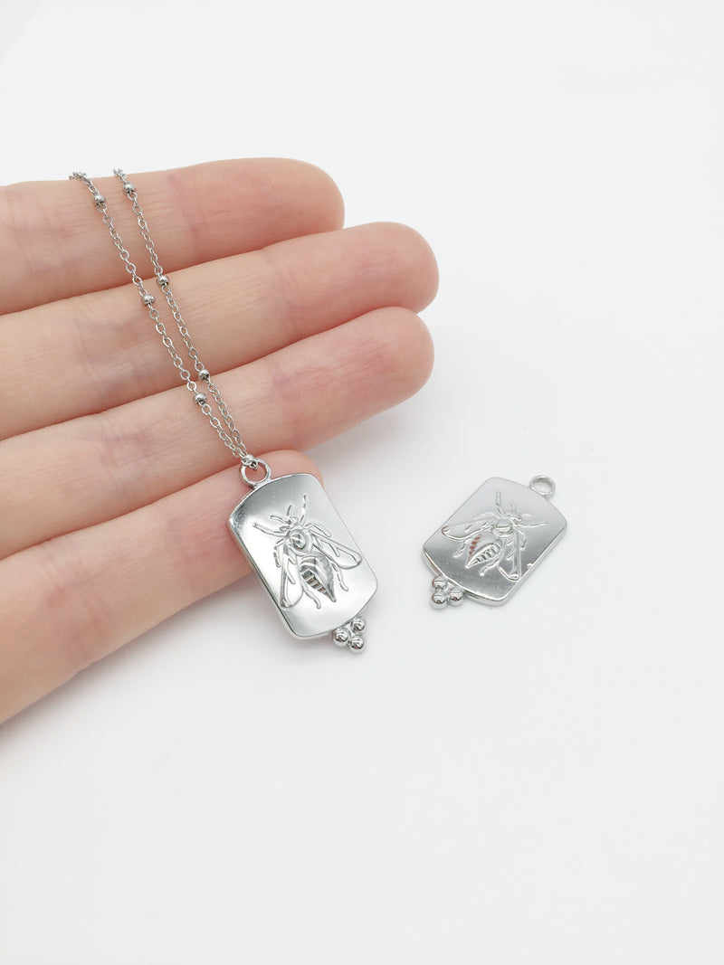 1 x Stainless Steel Rectangular Bee Pendant, 29x14mm
