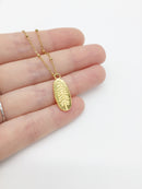 1 x 18K Gold Plated Stainless Steel Oval Pendant with Embossed Pine Tree Pattern, 24x10mm (0126G))