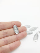 1 x Stainless Steel Oval Pendant with Embossed Pine Tree Pattern, 24x10mm (0126S)