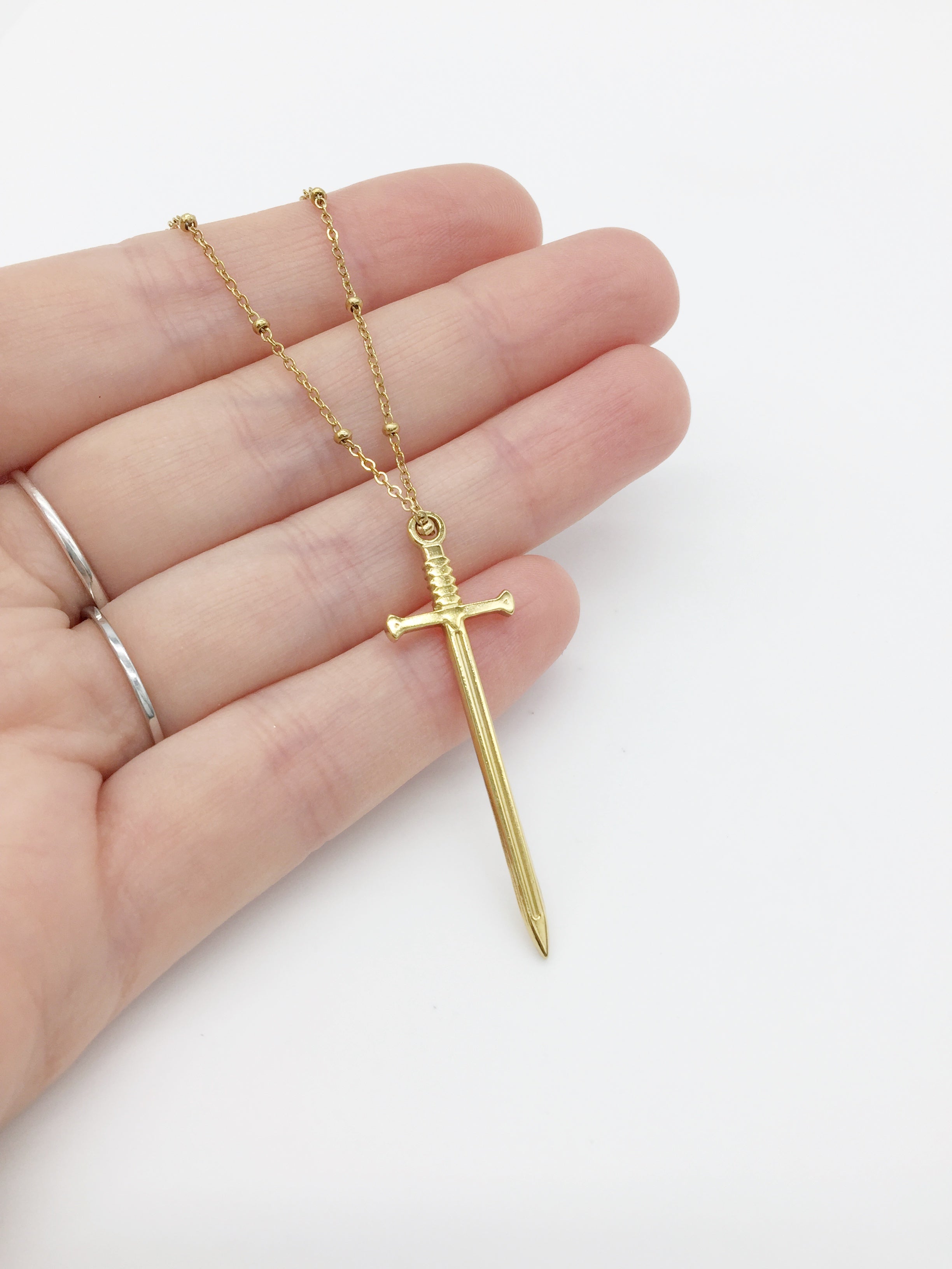 1 x 18K Gold Plated Stainless Steel Sword Pendant, 45x13mm