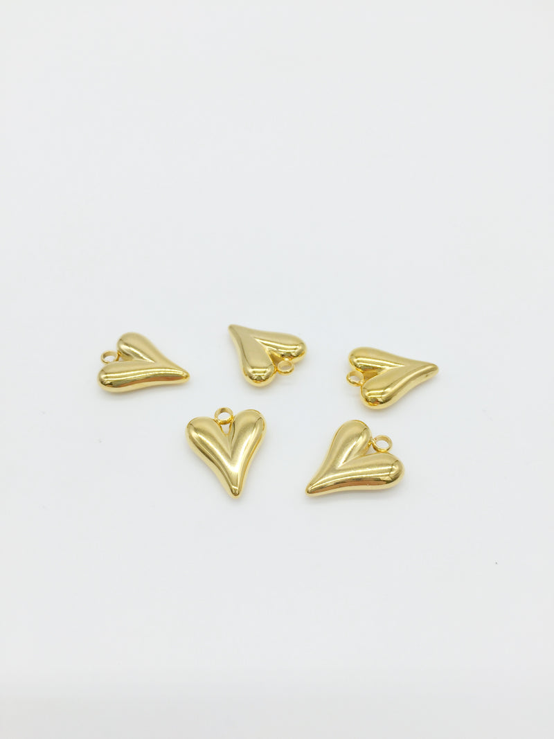 1 x 18K Gold Plated Stainless Steel Chunky Heart Charm, 20x13mm (0141)