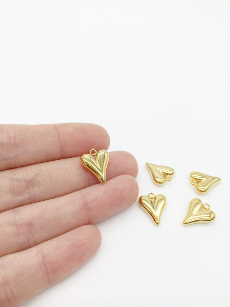 1 x 18K Gold Plated Stainless Steel Chunky Heart Charm, 20x13mm (0141)