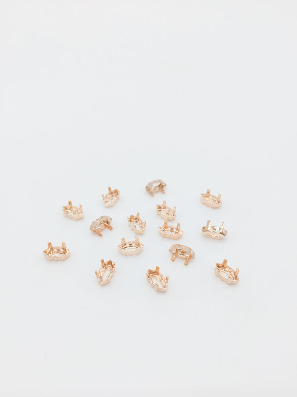 24 x 4x8mm Rose Gold Plated Sew-on Brass Setting for Marquise Cut Stones (3979)