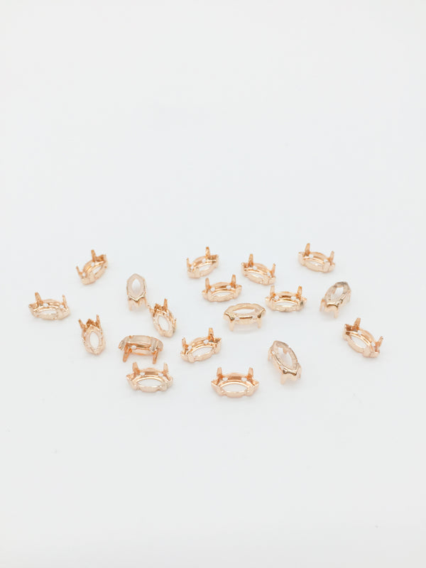 24 x 5x10mm Rose Gold Plated Sew-on Brass Setting for Marquise Cut Stones (3980)