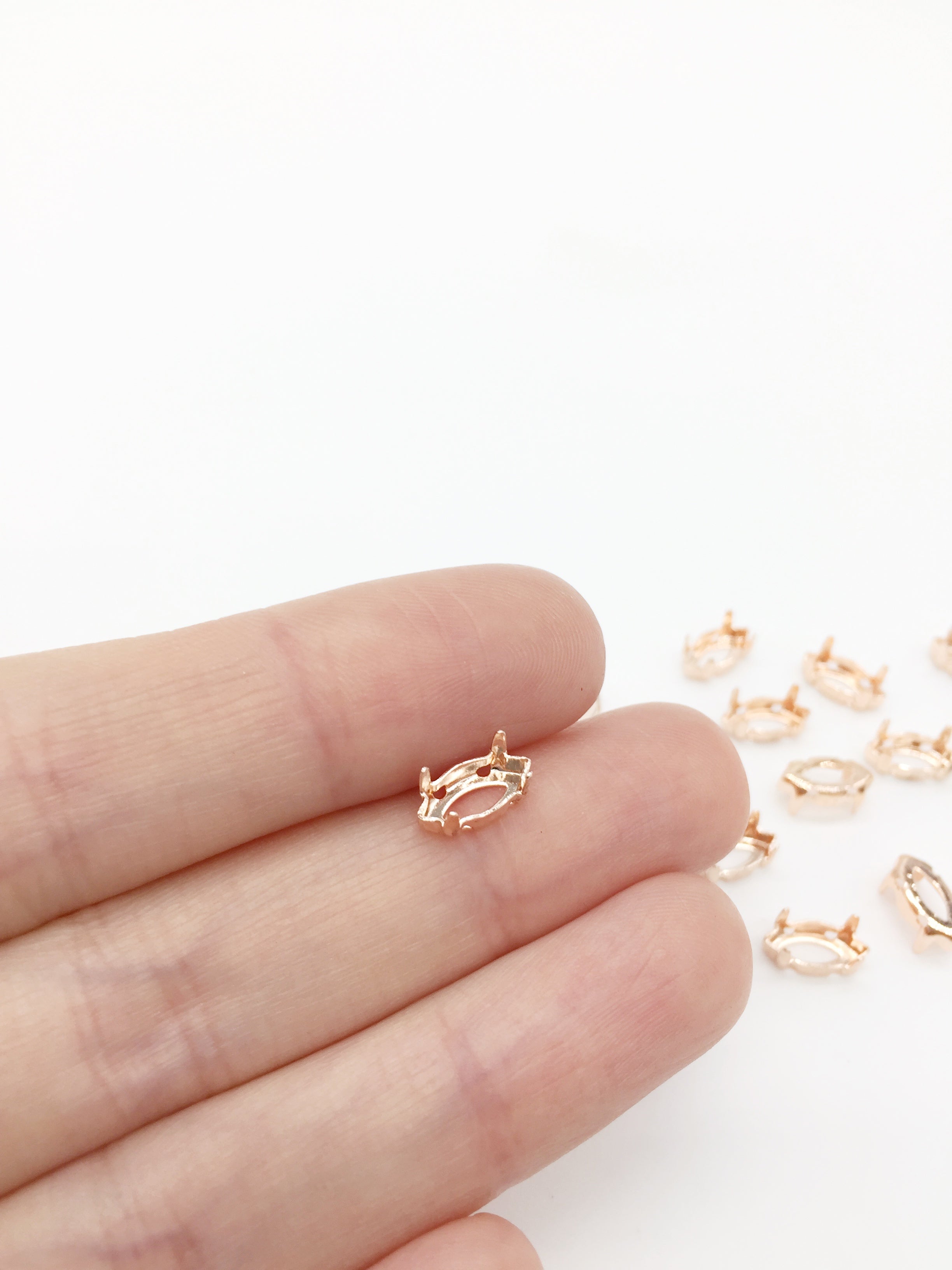 24 x 5x10mm Rose Gold Plated Sew-on Brass Setting for Marquise Cut Stones (0246)