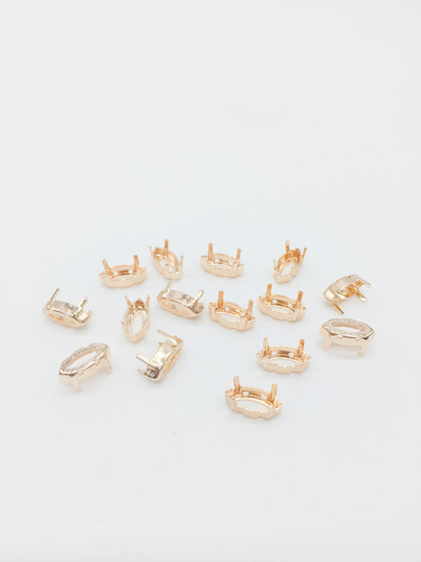 12 x 6x12mm Rose Gold Plated Sew-on Brass Setting for Marquise Cut Stones (3981)