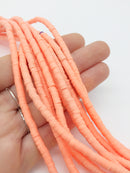 1 strand x 4mm Coral Orange Clay Disc Beads, Vinyl Heishi Beads (3167)