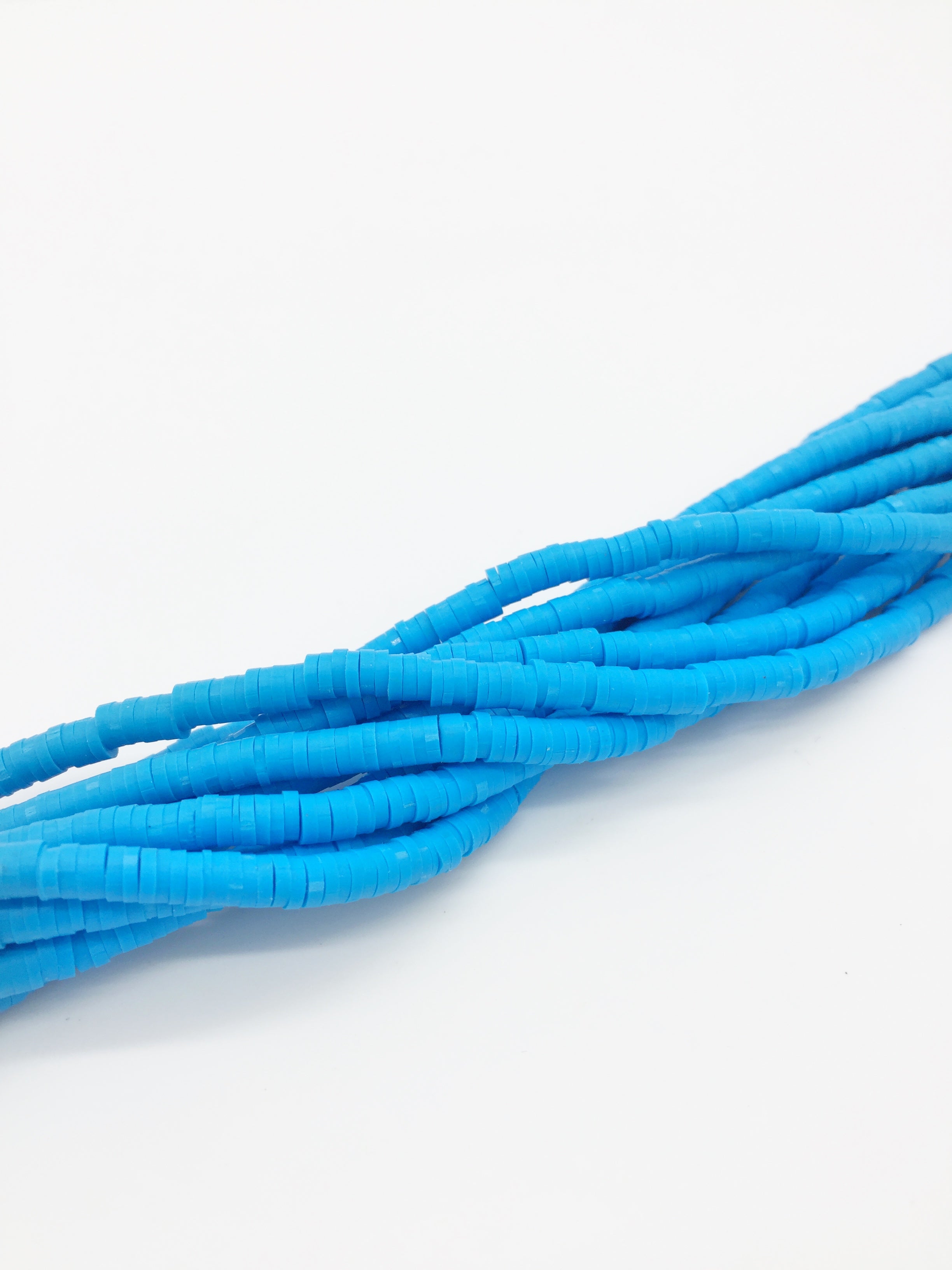 1 strand x 4mm Vivid Sky Blue Polymer Clay Disc Beads, Vinyl Heishi Beads (3169)