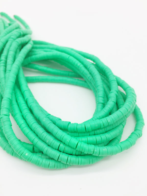 1 strand x 4mm Neon Green Polymer Clay Disc Beads, Vinyl Heishi Beads (3170)