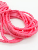 1 strand x 4mm Bright Neon Pink Polymer Clay Disc Beads, Vinyl Heishi Beads (3172)