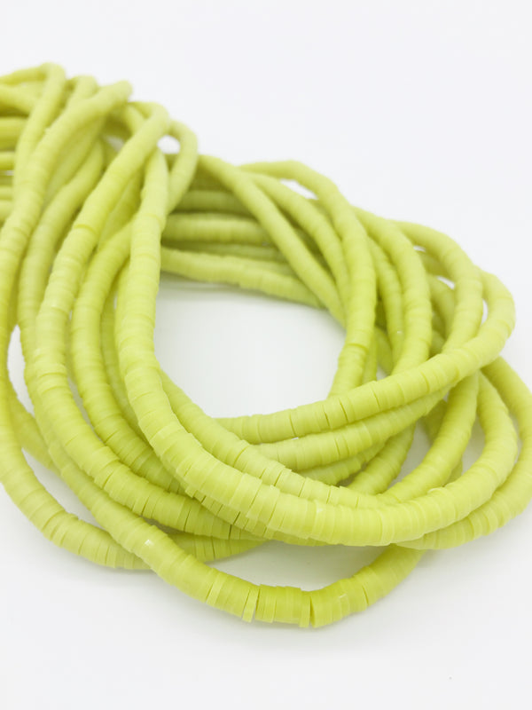 1 strand x 4mm Chartreuse Green Polymer Clay Disc Beads, Vinyl Heishi Beads (3172)