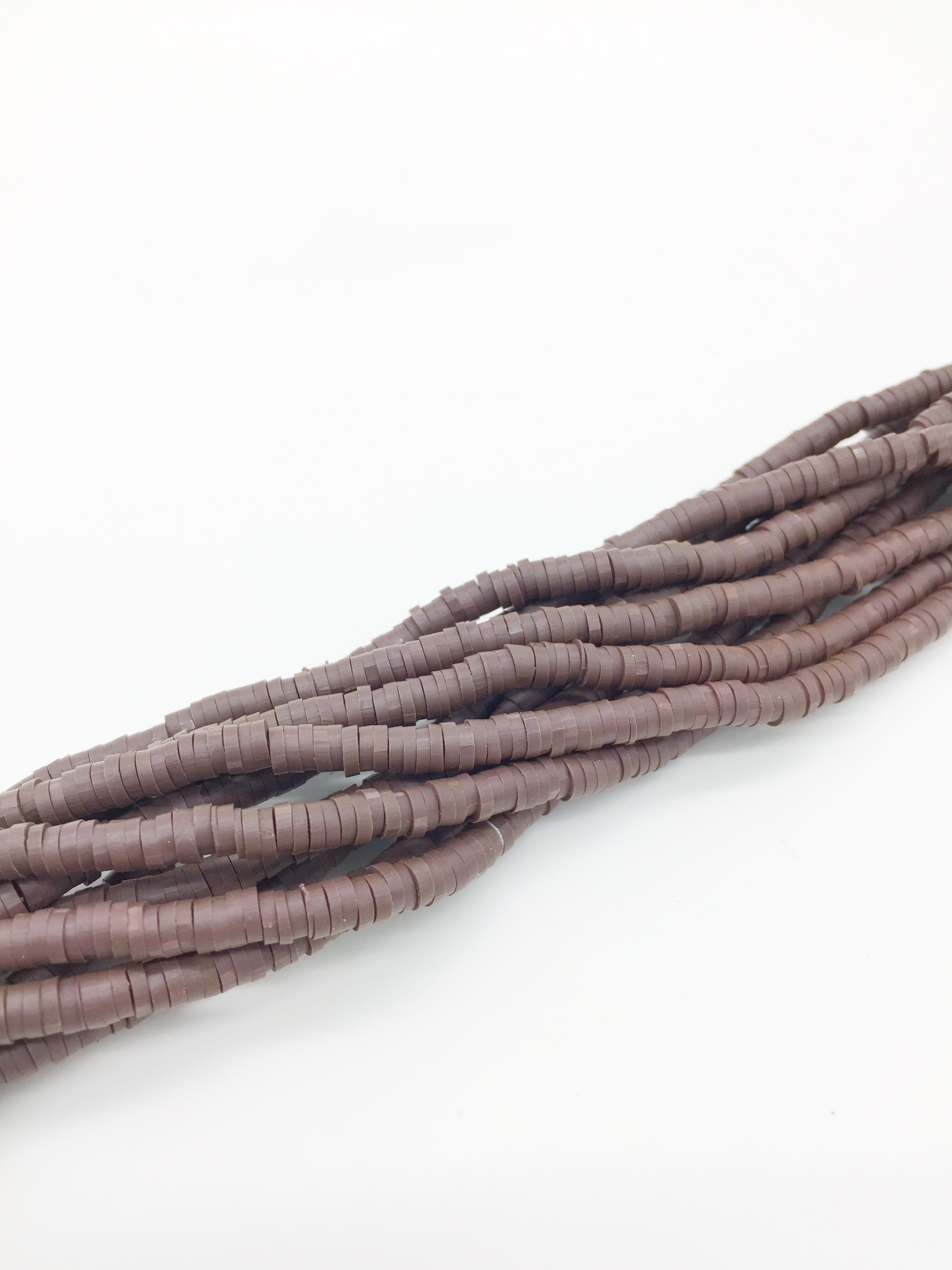 1 strand x 4mm Brown Polymer Clay Disc Beads, Vinyl Heishi Beads (3172)