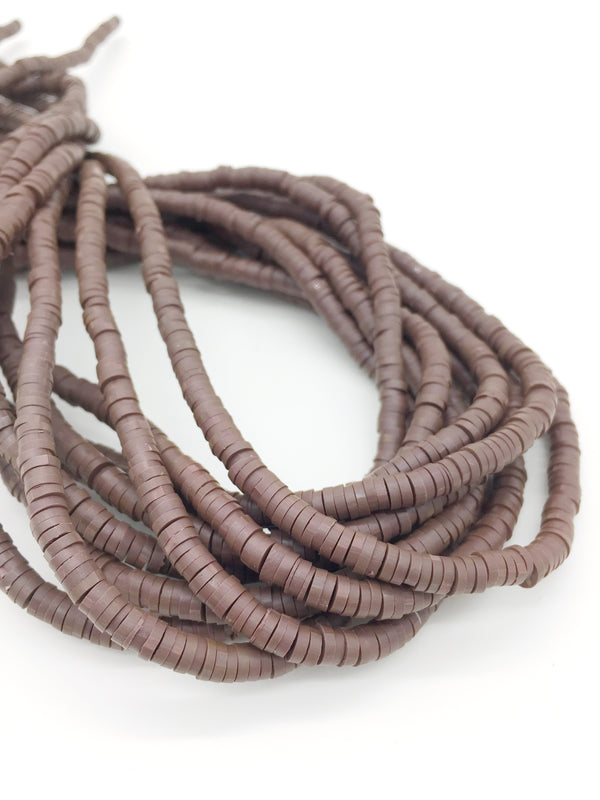 1 strand x 4mm Brown Polymer Clay Disc Beads, Vinyl Heishi Beads (3172)