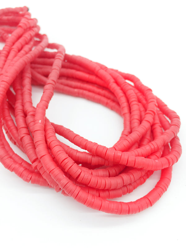 1 strand x 4mm Vermilion Red Polymer Clay Disc Beads, Vinyl Heishi Beads (3173)