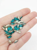 24 x 5x10mm Sea Blue Crystal Navette Rhinestones, Foiled Back (4085)